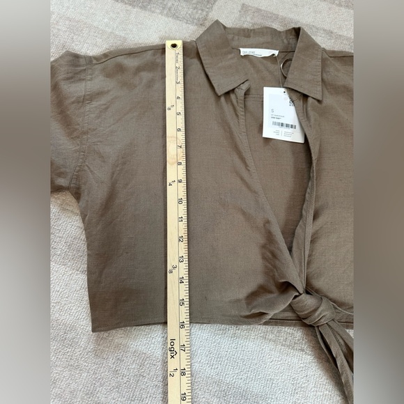 OAK + FORT Women’s Linen Blend Front Tie Shirt Taupe NWT (Size S) - Picture 6 of 8
